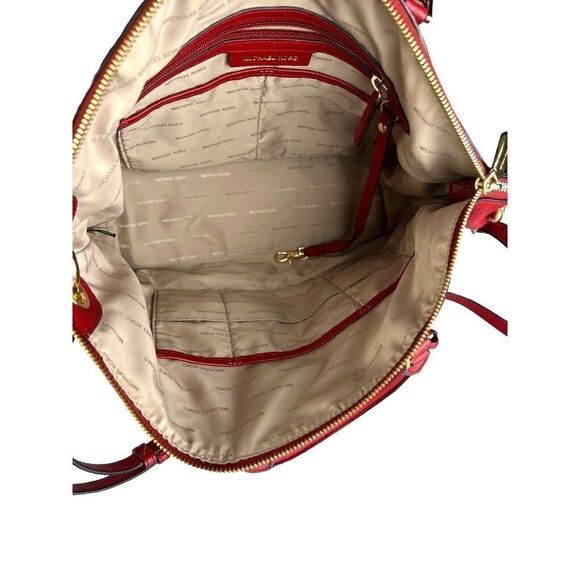 Michael Kors Beckett Large Leather Satchel Handbag Burnt Red Pebble Grain - Picture 9 of 12